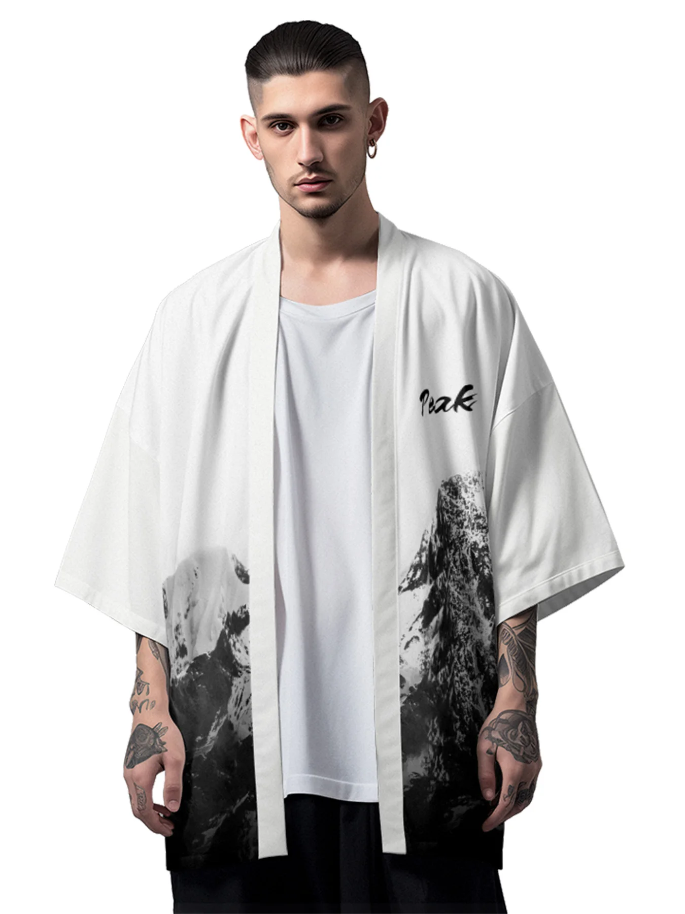 National Tide Snow Mountain Peak Kimono Taoist Robe Male Feather Weave Coat Loose Shirt