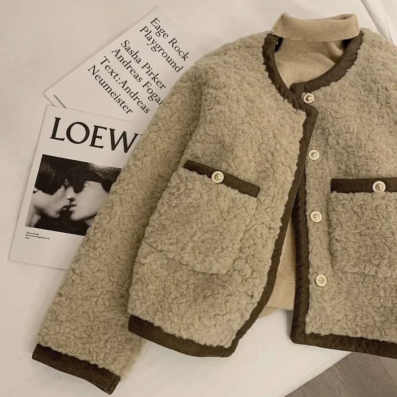 Lamb Wool Jacket Women Autumn Winter Cropped Jacket Faux Fur Coat Trend Short Tops Single-breasted Designs Outerwear Windproof