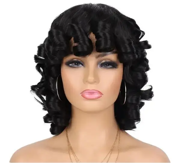 

Synthetic Black Afro Curly Wig with Bangs Glueless Wear and Go Copper Red Hair Big Bouncy Fluffy Short Kinky Curly Wig