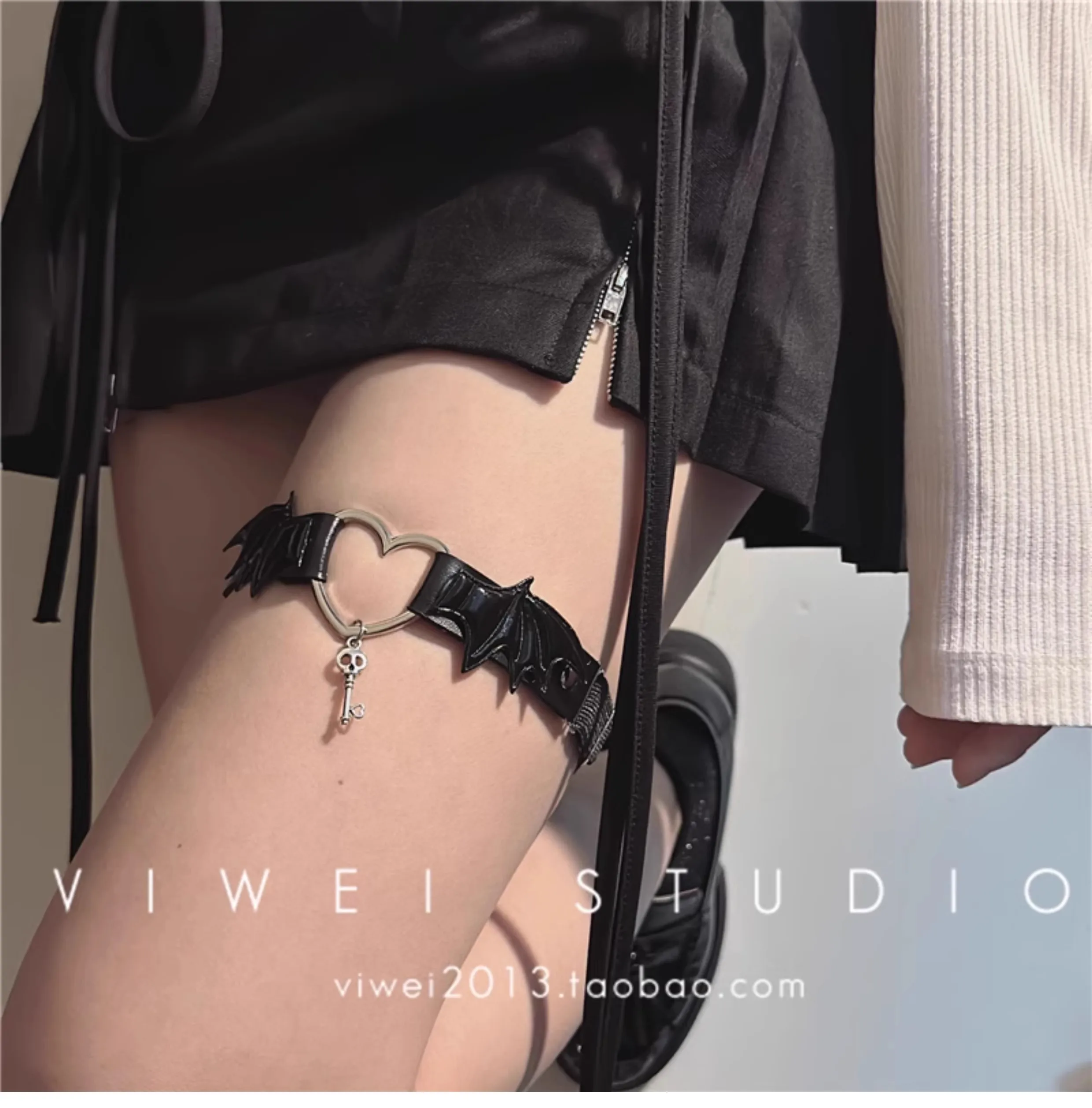 Women Sexy Punk Leather Little Devil Wings Leg Garters Harness leg Thigh Bands Y2K Subculture Elastic Gothic Lolita JK Leg Rings
