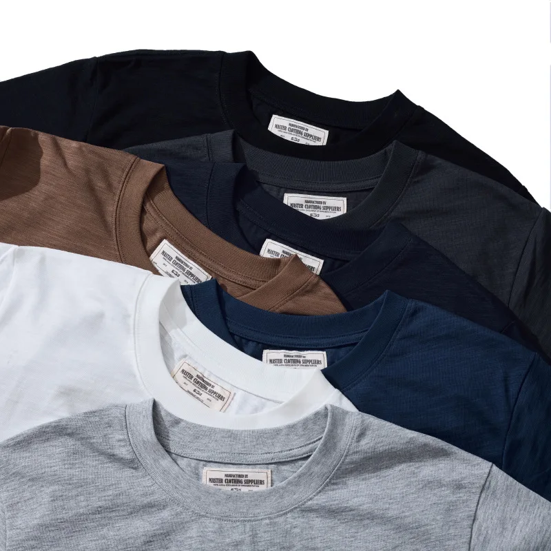 American Retro Amikaji 255g Heavy Duty Thick Old Bamboo Cotton Short Sleeve Solid Color T-shirt Basic Solid Color TEE