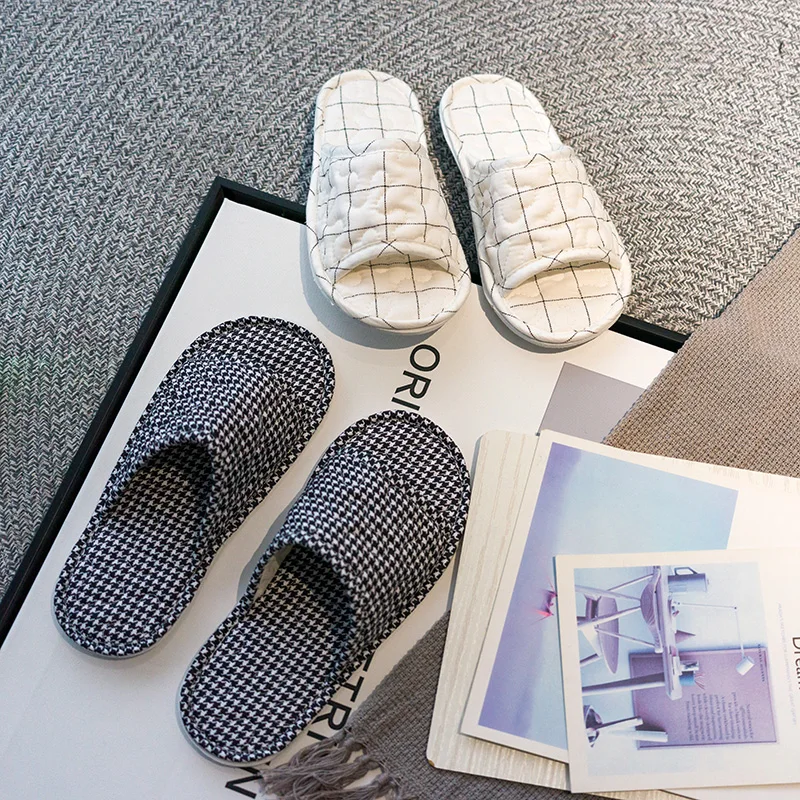 Nordic Stitched Home Fabric Slippers Thickened Silent Floor Anti-slip Indoor Autumn Winter Sewing Sandals Home Comfortable Sl...
