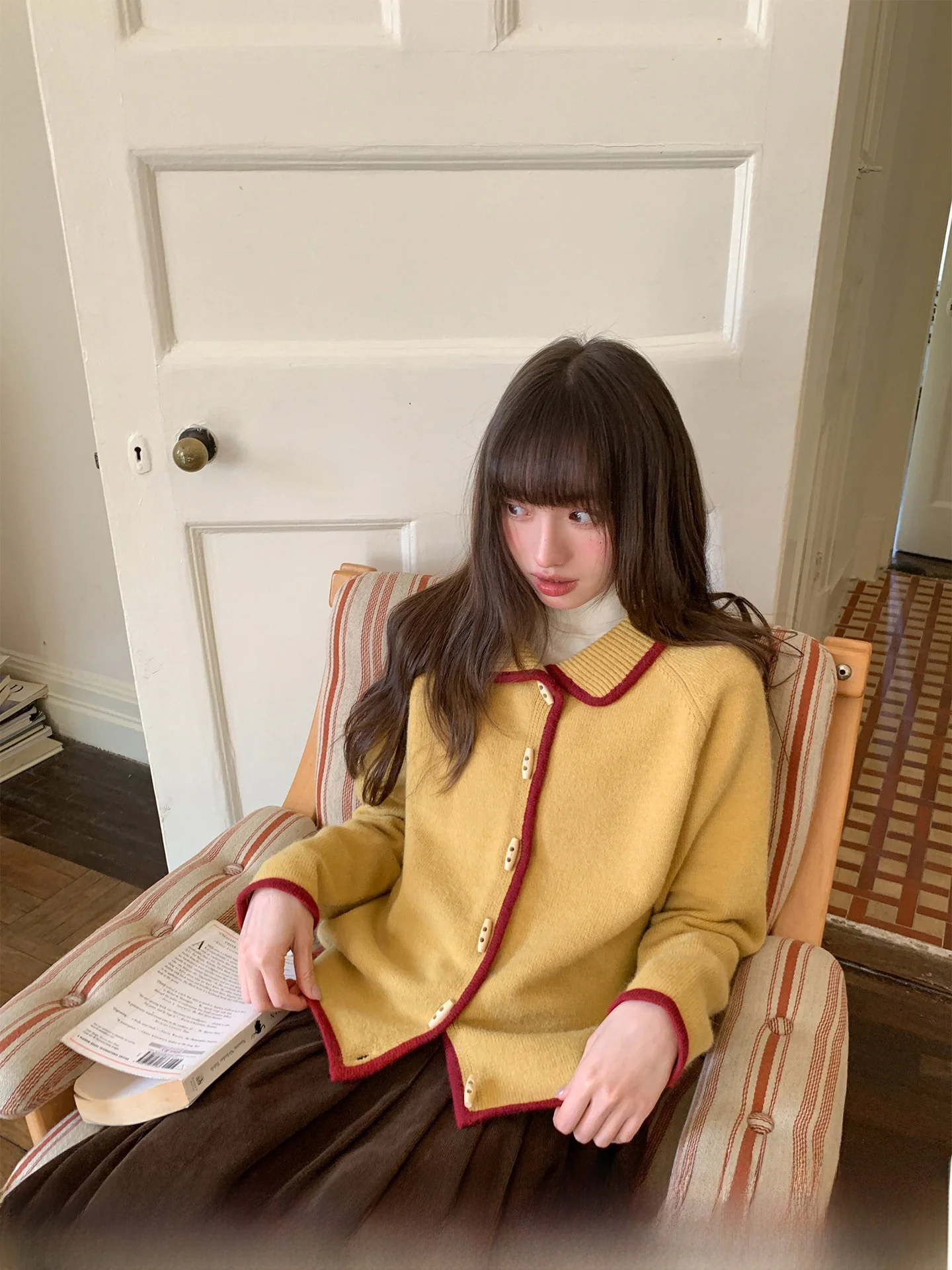 

Hello Basic Collar Knitted Open Cardigan Women's Autumn Winter 2025 New Small Color Colion Sweater Long Sve