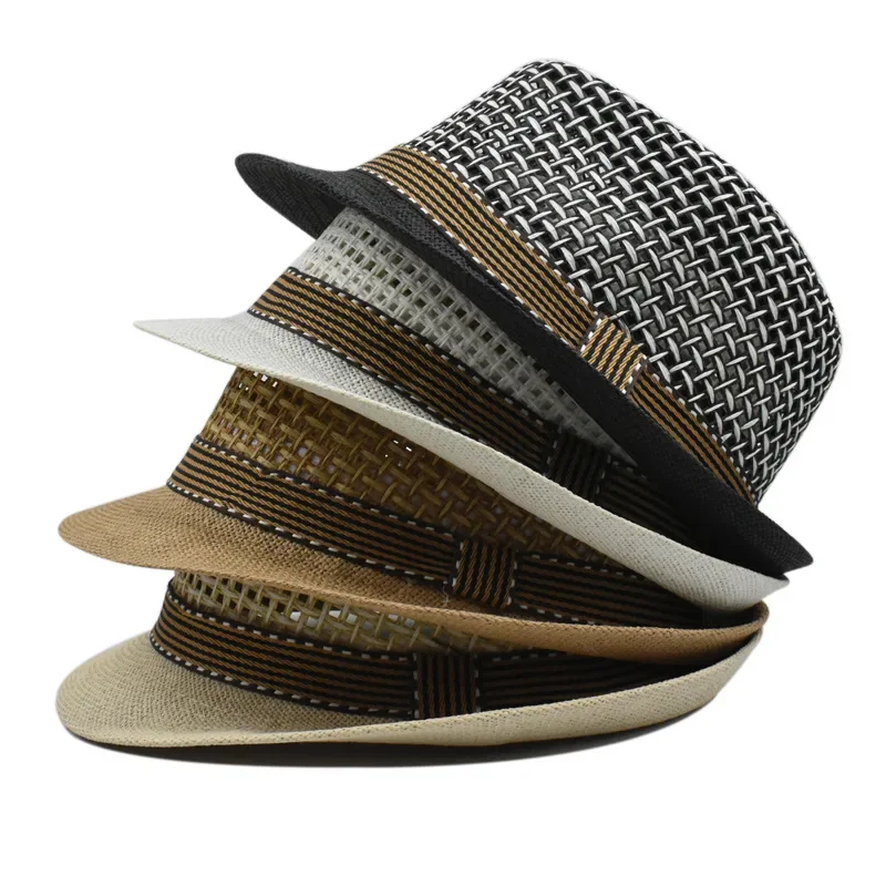 Men's Summer Breathable Straw Knitting Small Salute Hat Ladies Sun Protection Sun Hat Beach Hat Mesh Breathable Jazz Cap Sun Cap