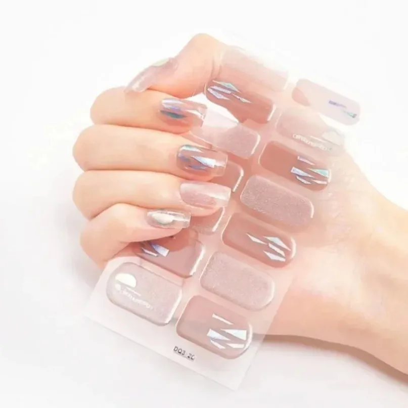 Semi Cured Gel Nails Art Stickers Fashion Solid Color Manicure Decal UV LED Lamp Need Gel Nail Decals Nail Sticker Decoration