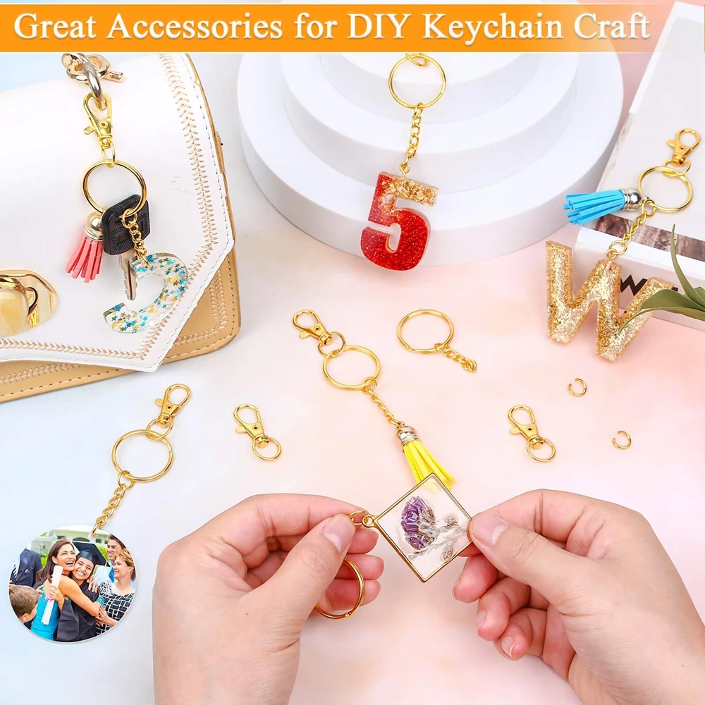 Gold Keychain Hardware Includes 60pcs Key Chain Hooks and 60pcs Key Rings for DIY Keychains Acrylic Blanks and Resin Craft