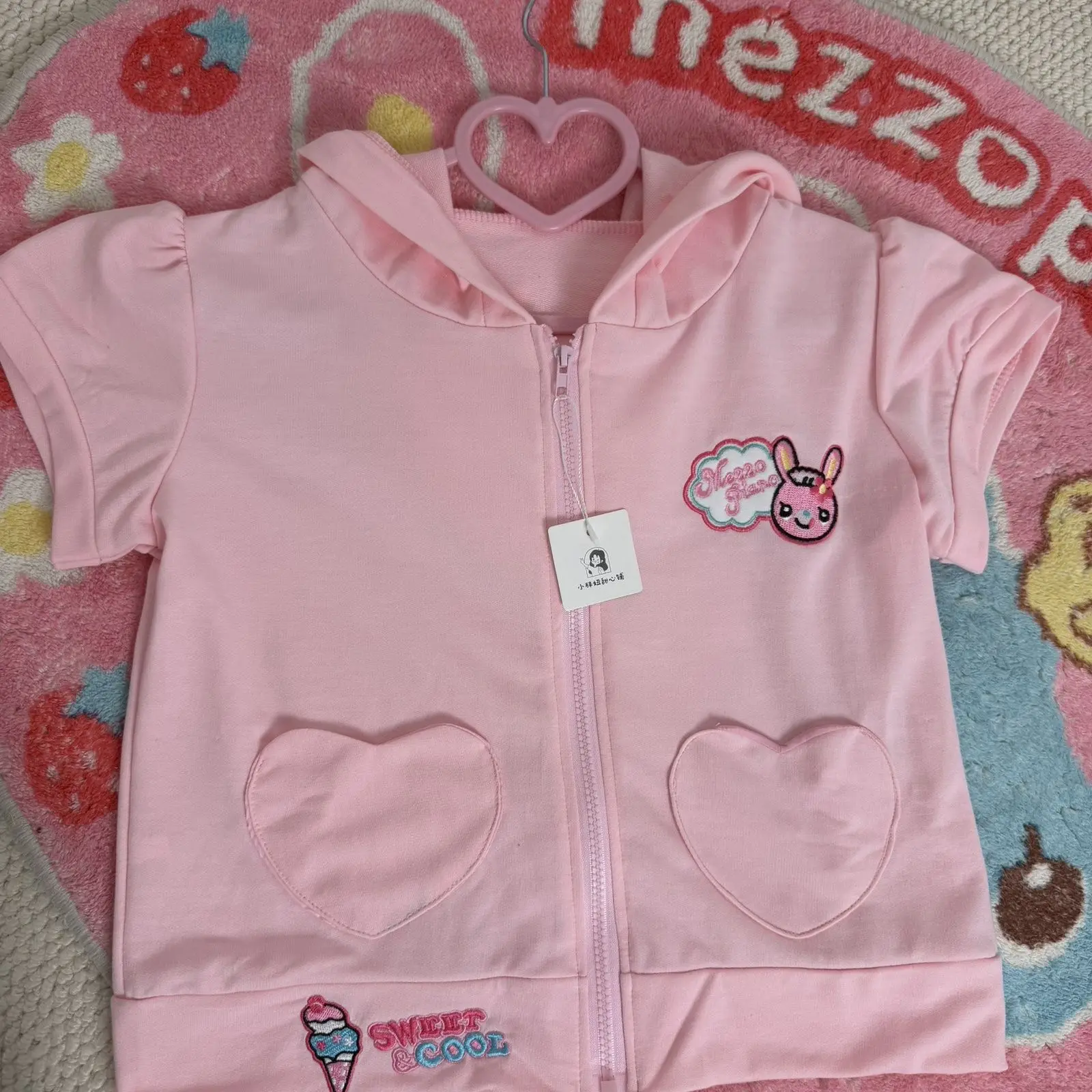 Summer New Sweey Girl Pink Jackets Coat Japanese Cartoon Mp Embroidery Cute Jojifuku Short Sleeves Zipper Hoodie Y2k Top - view 2