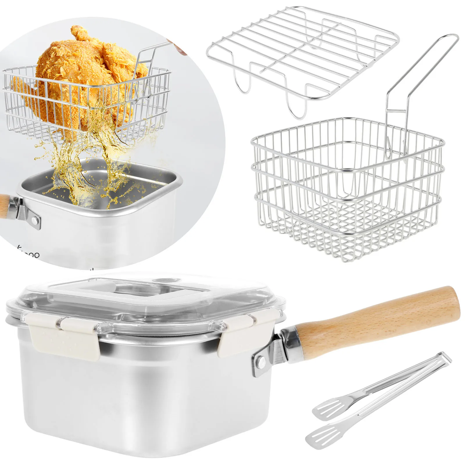 Camping Cookware Set Round Square Camping Cooking Pot Multifunctional Hiking Cooking Fried Food Strainer Basket Deep Fryer Pot