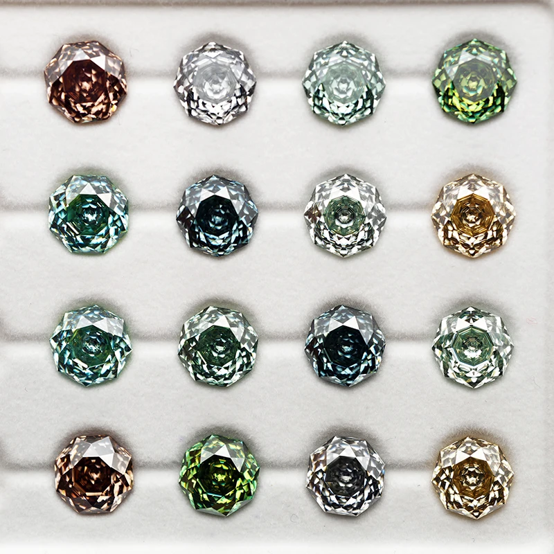 Never Fade Green Champagne/Light Blue Colors Millennium Octagon Rose Cut Moissanite Diamond Loose Gemstones with GRA Certificate
