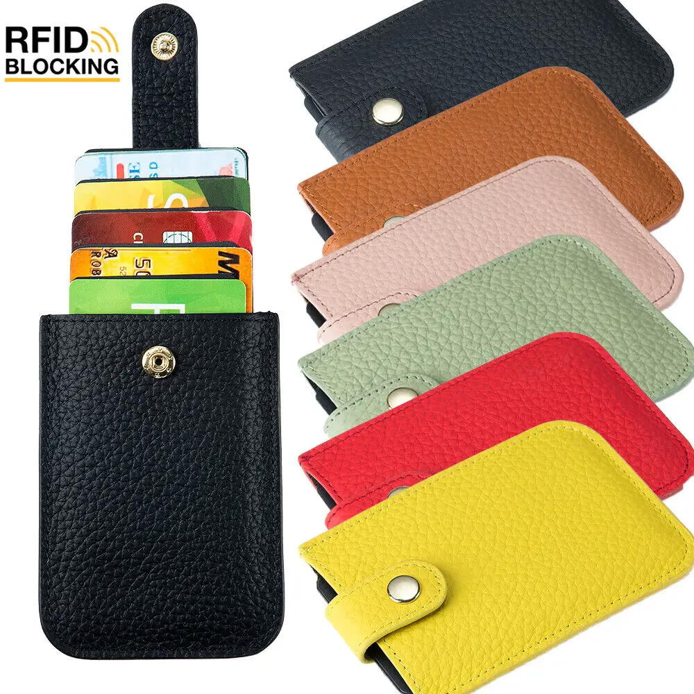 

Slim RFID Blocking Genuine Leather Wallet Pull-Out Card Organizer Credit Card Holder Front Pocket Purse For Women