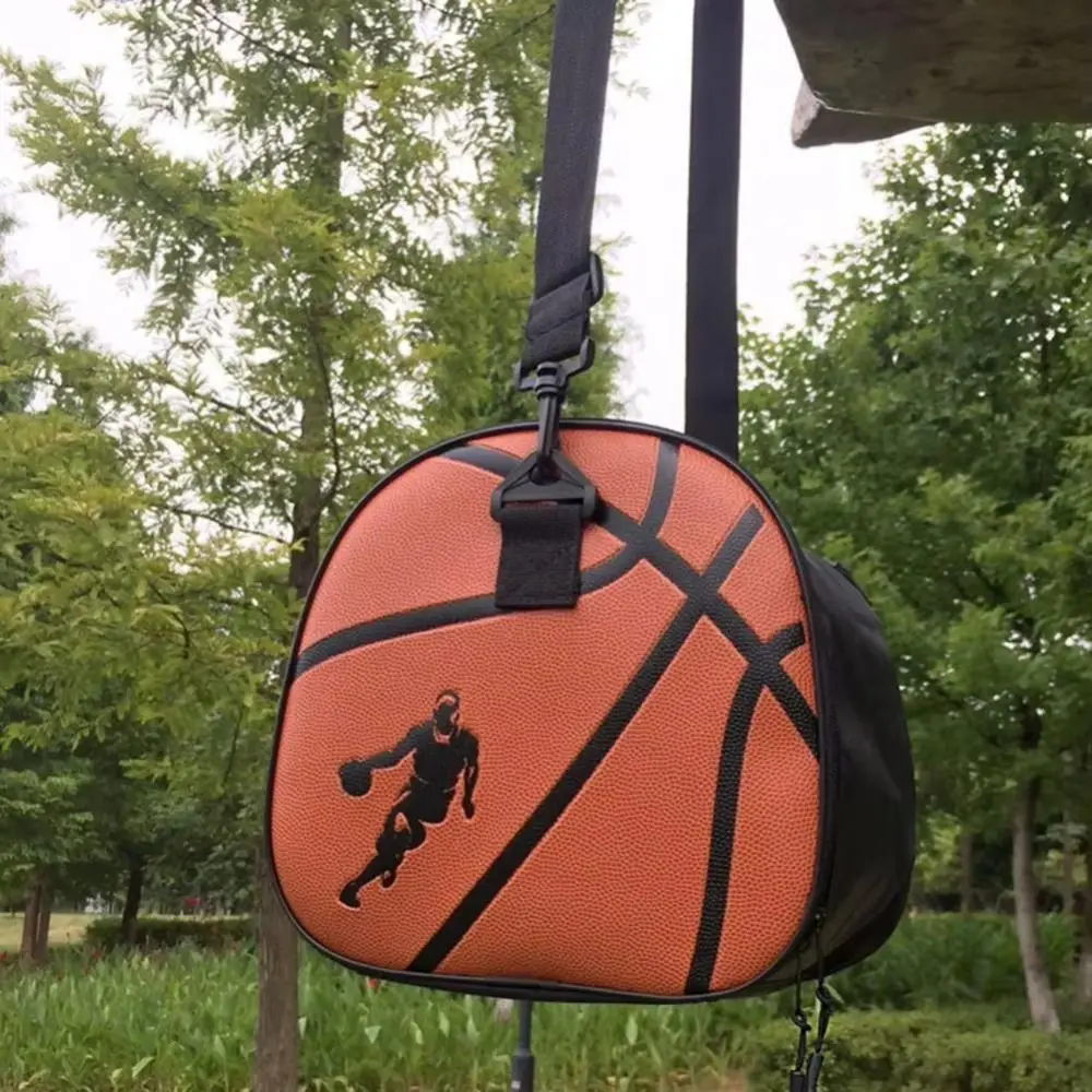 Large Capacity Basketball Pattern Bag Adjustable Single Shoulder Crossbody Basketball Bag PU Lightweight Ball Storage Case