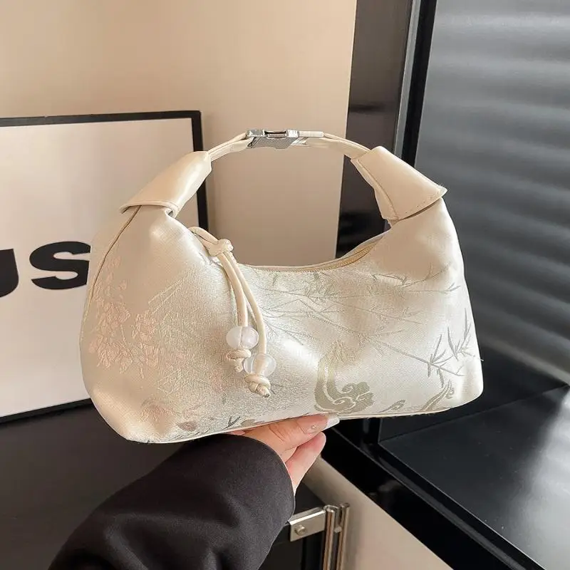 

Chinese-Inspired Canvas Handbag with Delicate Embroidery; Casual Hanfu Style Crossbody Cheongsam Party Bag