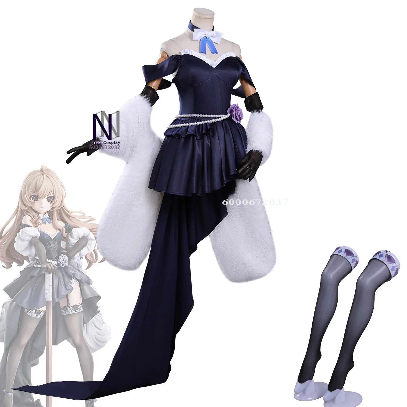 

Anime Toradora Cosplay Costume Taiga Aisaka Role Playing New Blue Dress with Shawl Outfit for Women Comic Con Halloween Party