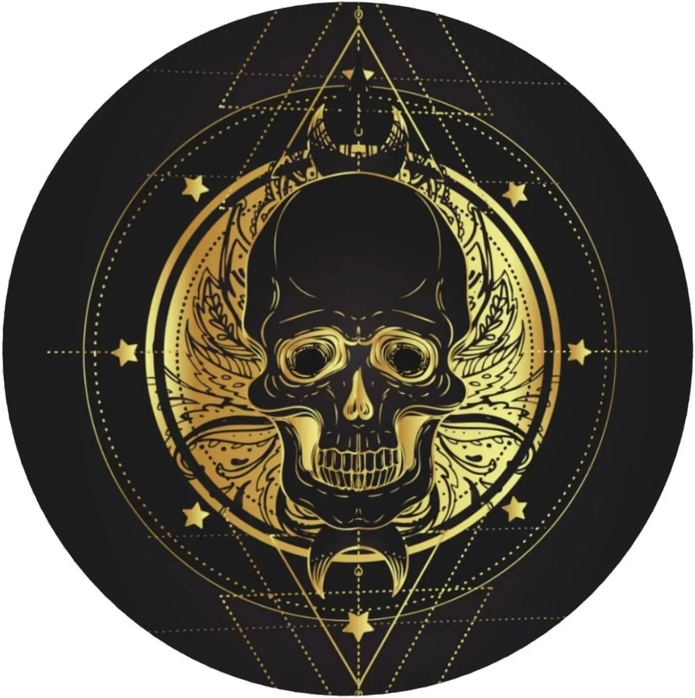 Skull Lotus Gold Mandala Black Mouse Mat Small with Stitched Edge Waterproof Non-Slip Rubber for Laptop Office 7.9 x 7.9 inch