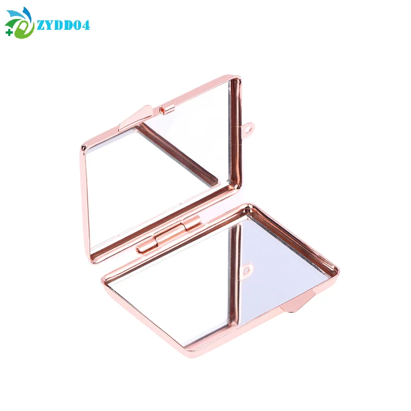 ● 1 قطعة مرآة معدنية صغيرة قابلة للطي مع سلسلة مفاتيح على شكل قلب دائري بيضاوي الشكل مربع مزدوج الجوانب مرآة لمستحضرات التجميل مرآة مكياج صغيرة #5