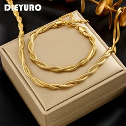 DIEYURO 316L Stainless Steel Gold Silver Color 2-Chains Crossover Necklace Bracelets For Women Girl New Waterproof Jewelry Set
