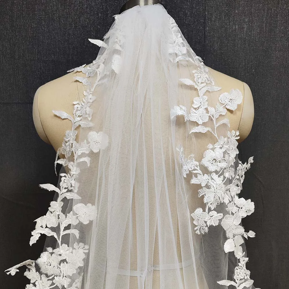 

Real Photos Long Lace Wedding Veil with Comb One Layer Bridal Veil Voile de la Mariée Wedding Accessories