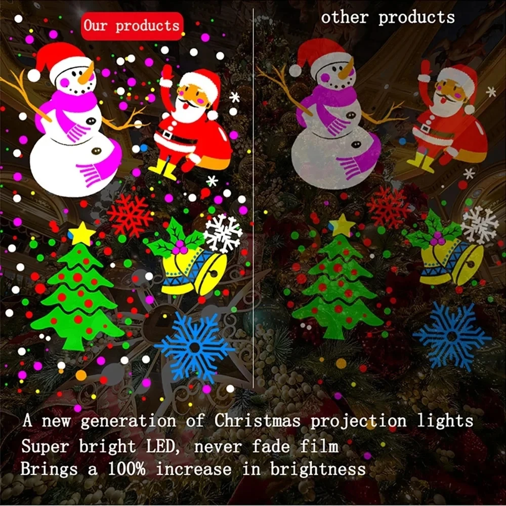 2024 Christmas Projector 1PCS LED Fairy Lights Indoor 16 Pattern Dynamic Projection Night Lamp for Bedroom Room Party Decor Xmas