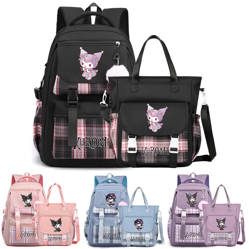 

2Pcs/set Anime Kuromi Backpack Bag Teen Student Back To School Schoolbag with Shoulder Bag Girl Boy Handbag Ladies Commuter Bag