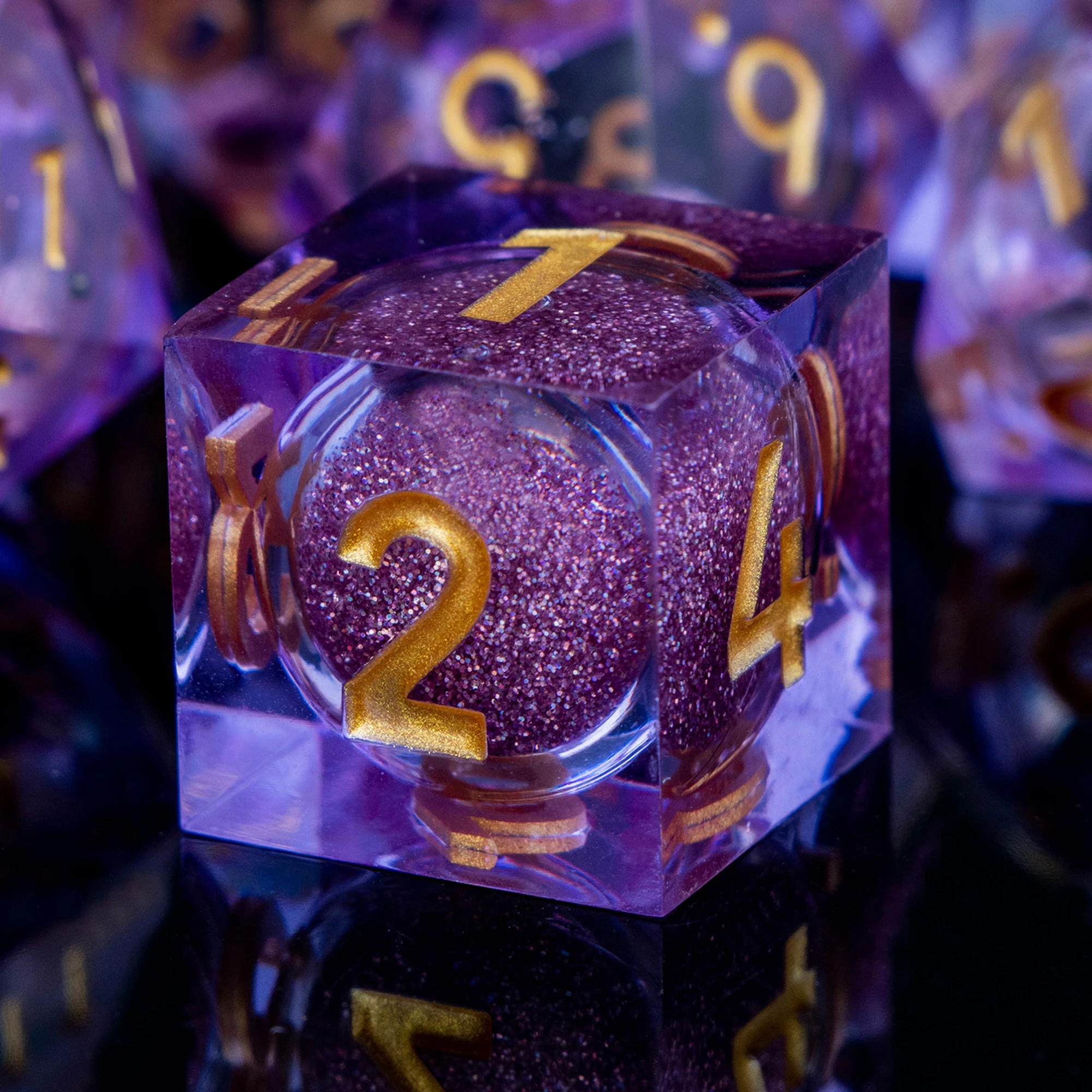 D and D D20 Purple Liquid Flow Core RPG D6 Polyhedral Sharp Edge D+D Dice For Dungeon and Dragon Pathfinder Role Playing Games