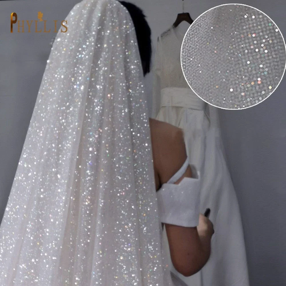 

Champagne Color Wedding Veil Bridal Veils Fingertip Veil Edge Single Tier with Comb Color Veil of the Bride Long shine veil 3M