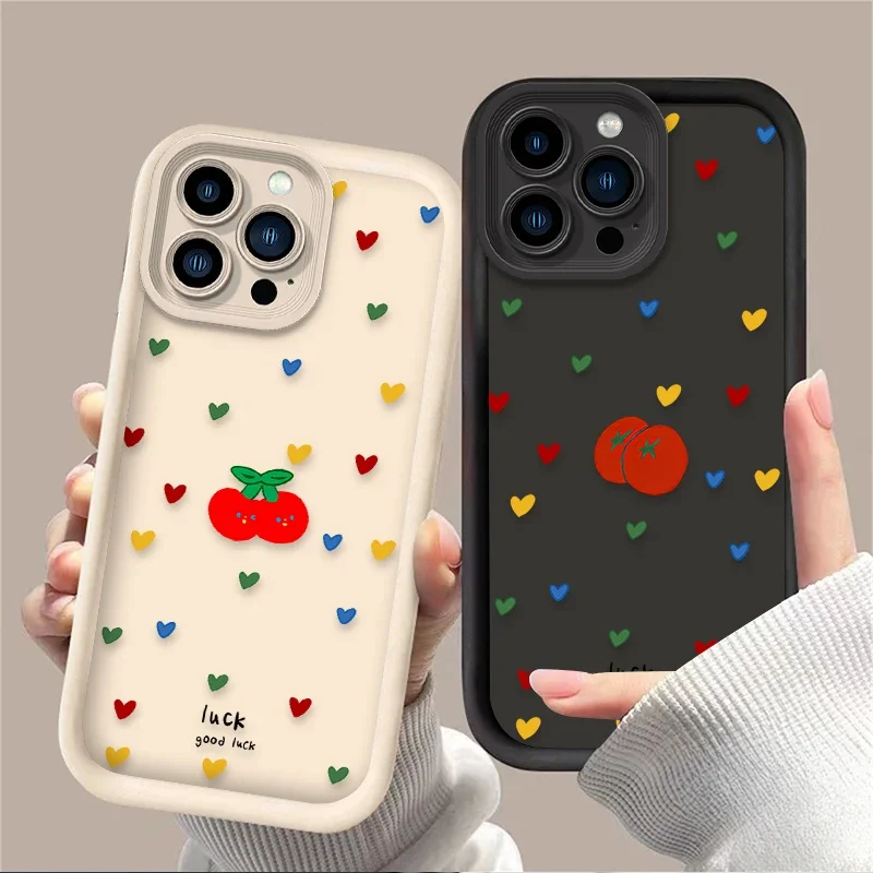 Cherry Tomato Colorful Love Heart Case For iPhone 15 14 13 12 11 16 Pro Max X XS X S Max XR SE 2020 7 8 Plus iphone16 Soft Cover