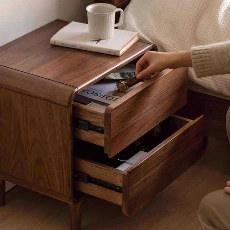 

Modern Luxury Bedside Table Black Walnut Drawer Solid Wood Home Bedside Table Black Walnut Bedroom Storage