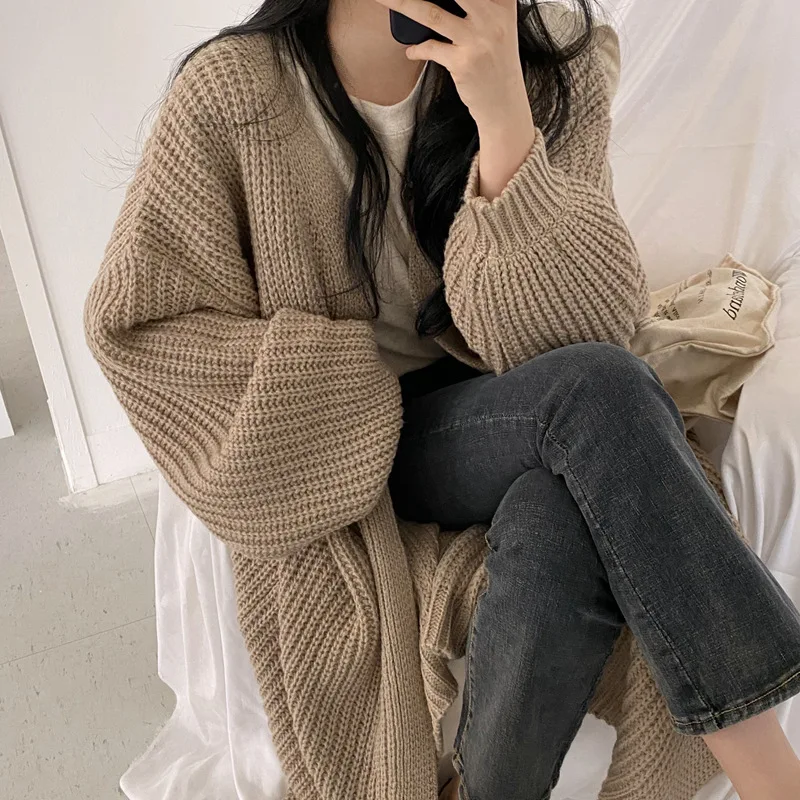 Knitted Cardigan Coats Women Casual Knitwear Sweaters Jackets Autumn Winter Loose Long Cardigan Gilet Korean Popular Malhas Tops