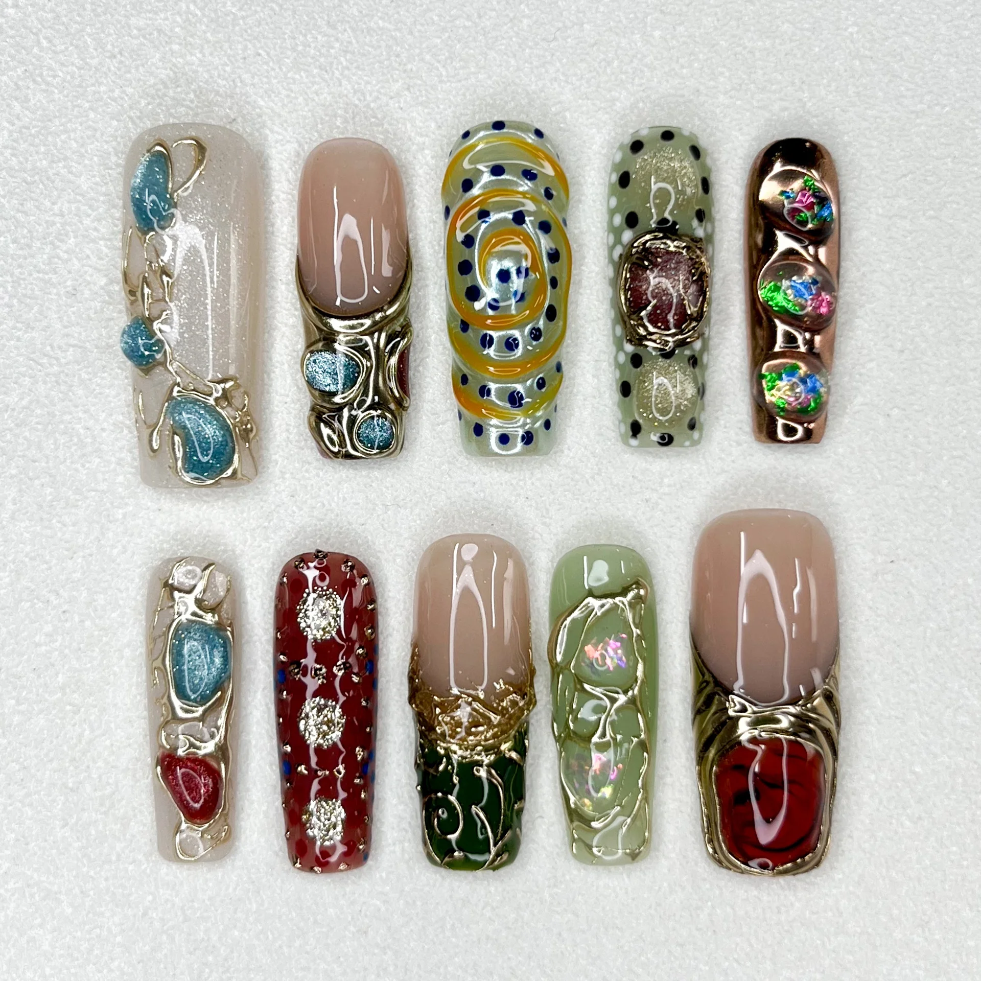 

New Personalized Trapezoidal Nail Art Fake Nail 3D Sculpture Handmade Mandarin Duck Series Nail Art Female Decoration