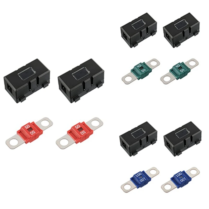 2 X ANS-H Car Fuse Holder And 2 X High Current Bolt On Midi Fuses 40A Amp Plastic Car Flat Fuses For Cars, Trucks, Vehicles 50A