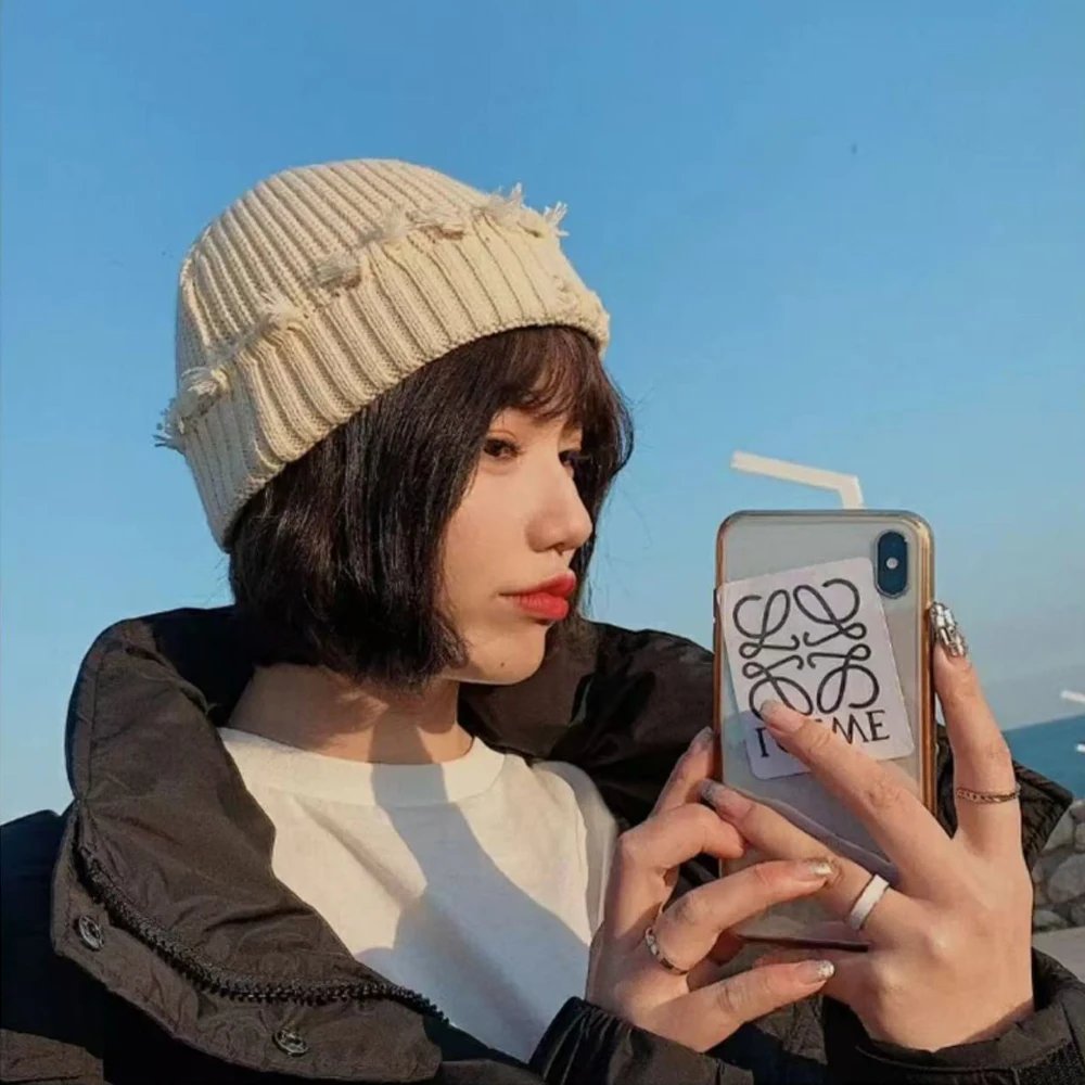 

Winter Hat Women Harajuku Knitted Beanies Fashion Warm Caps Autumn Hip Hop Bonnet Hole Skullies Unisex Basic Cap