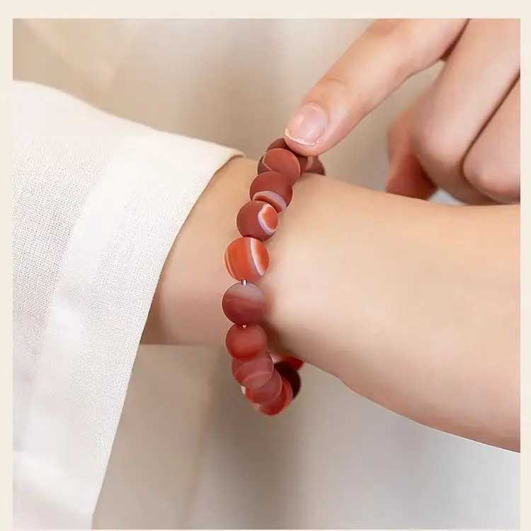 Natural Agate Bracelets Men Women Fine Jewelry Genuine Healing Crystal Energy Stones Striped Red Agate Bracelet Bangles
