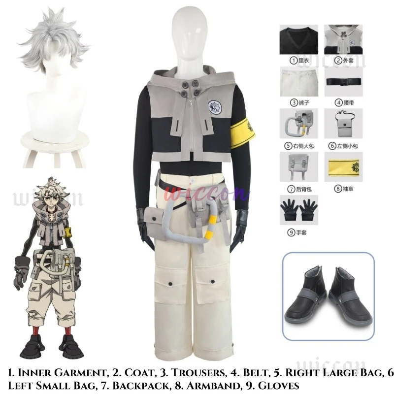 Disfraz de Anime Rudo GACHIAKUTA, Punk Street, chaqueta corta con capucha, riñonera, uniforme, pelucas, trajes de Halloween para hombres