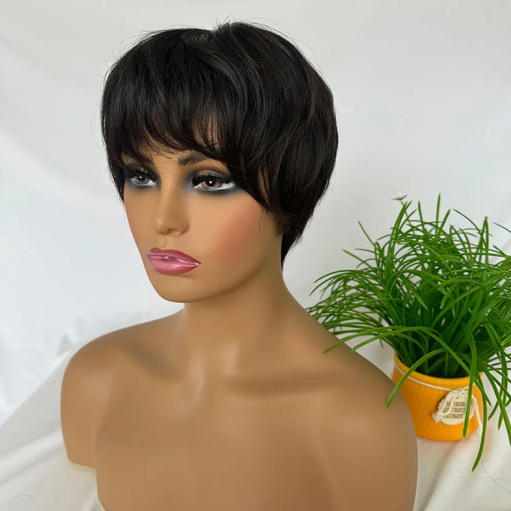 Full Lace Silk Base Top Short Curly Pixie Cut Wigs Human Hair for Black Women Glueless Wig Short Wigs Natural Color 5x5inch