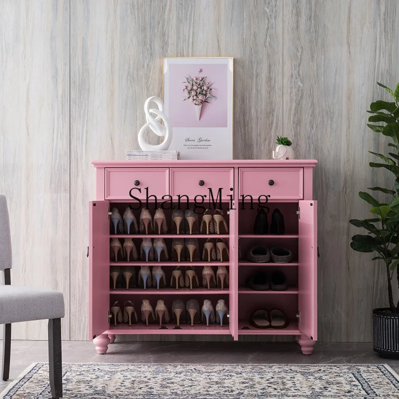 

SM solid wood shoe cabinet large capacity living room three bucket storage multi-functional entrance partition cabinet