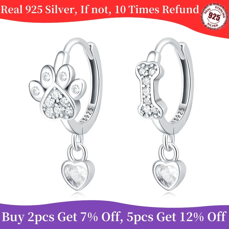 Earrings for women 925 Sterling Silver Hoop Earring Cute Pets Paw Prints Fit Charm DIY Fashion Drop Earring Gift Making aretes