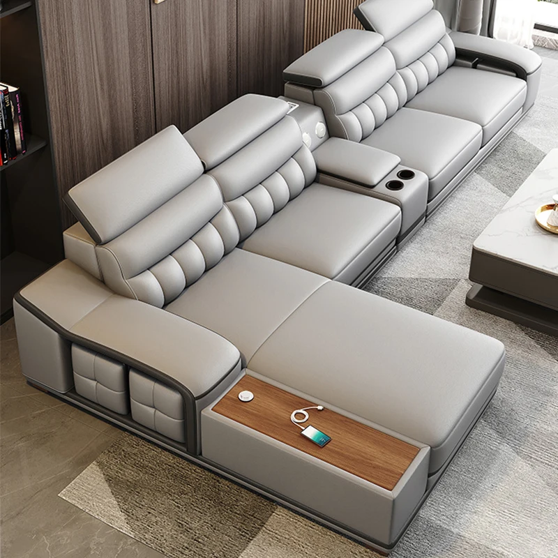 

&Luxury Wood Frame L Shape Sectional Couch Living Room Sofa Set Furniture Home Decor Modern Corner Modular Leather Sofa