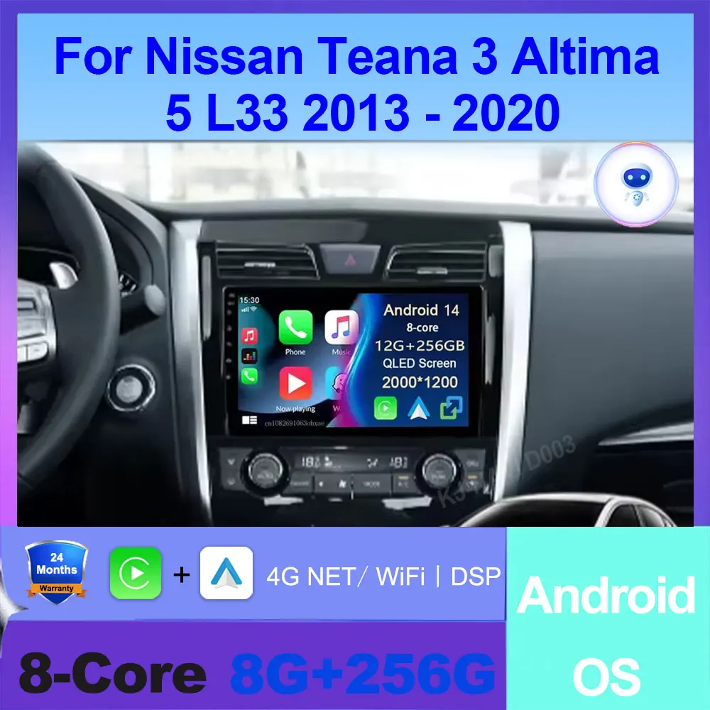 Auto Carplay Android 14 Car Radio For Nissan Teana 3 Altima 5 L33 2013 - 2020 4G WIFI Multimedia Video Player GPS Navigation SWC