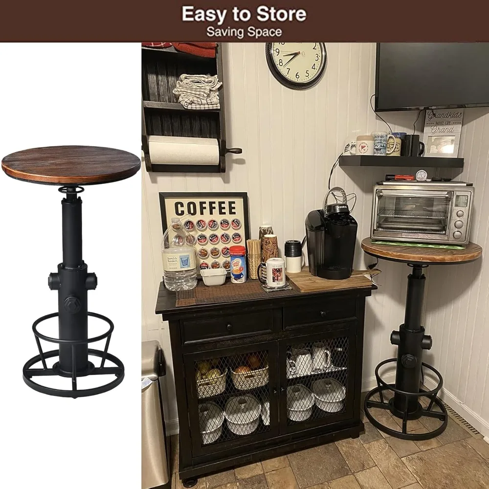 3-Piece Bar Table (38.6"-48.4") & 2 Bar Stools (24"-28") Set for Pub Kitchen Dining Living Party Bistro Breakfast, Swivel Top,