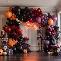Halloween Balloon Arch Double Stuffed Black Purple Orange Balloons Burgundy Red Dark Mauve Plum Balloon Garland for Birthday Festival Baby Shower Indoor Outdoor Halloween Party Decorations 7