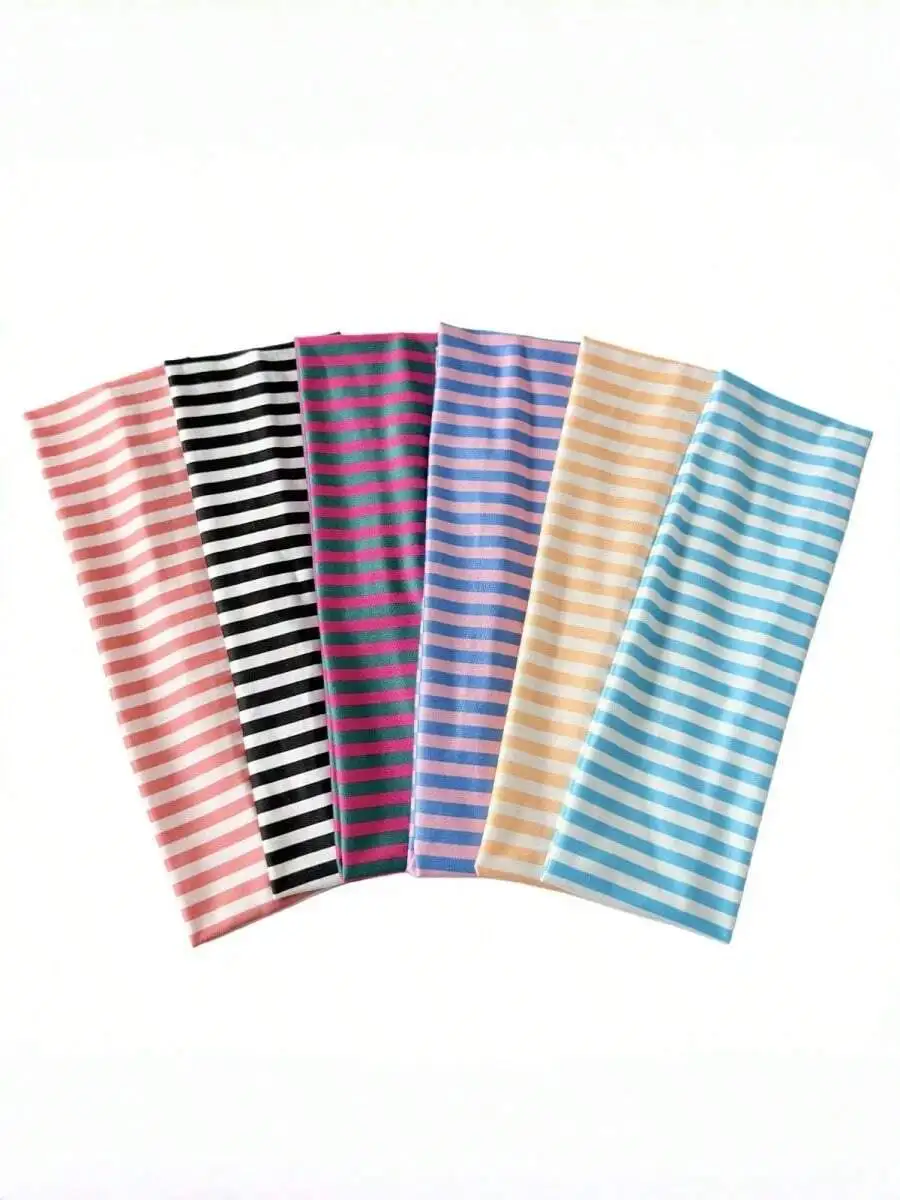 

6pcs Womens Striped Elastic Sports Headbands For Fitness Yoga Running Sweat Absorbing Hair Accessories Bohemian Style