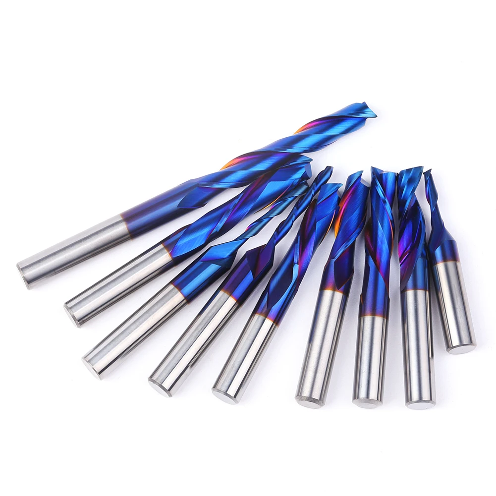 8mm shank straight cutter alloy plated blue top rotary bottom rotary trimming cutter tungsten carbide woodworking milling cutter