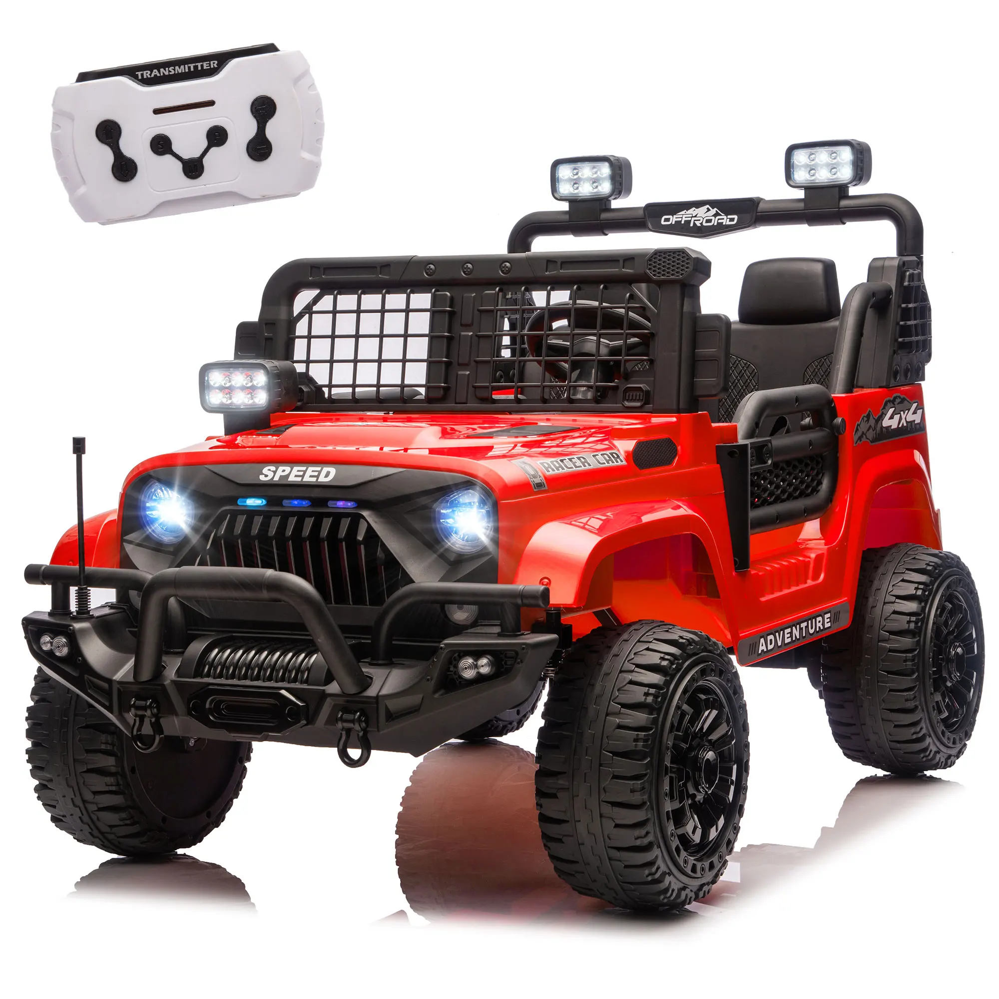 24V Kids Ride on Electric Truck with Parent Remote Control Suspension LED Lights Bluetooth Music 3.11-4.97MPH for Kids Red