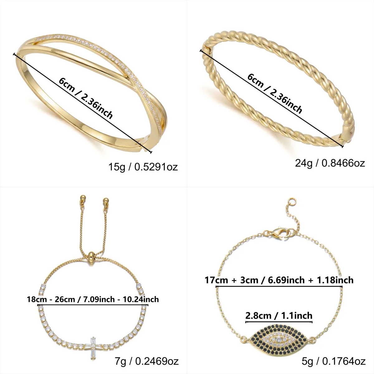 Trendige Vergoldete Edelstahl-Armreifen für Damen und Herren Funkelnde Kubische Zirkonia CZ Kreuz-Armreifen Charms Party-Schmuck Geschenke – Detail 8