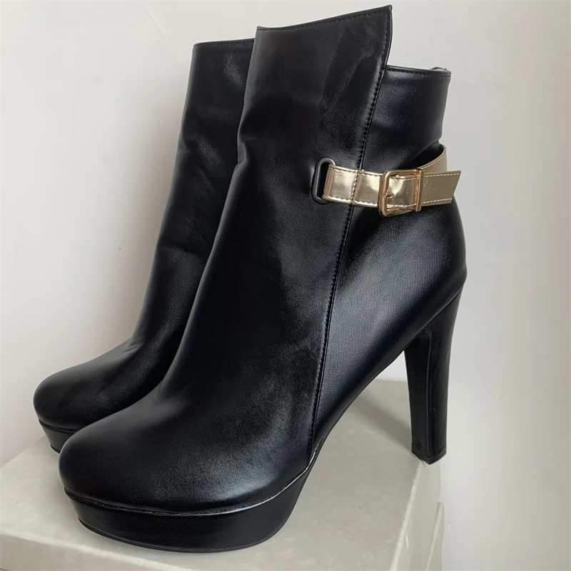 Fashion Ankle Boots For Women High Heels Buckle Short Boot Platform Black White pu Leather Party Dance Shoes Ladies Large Size