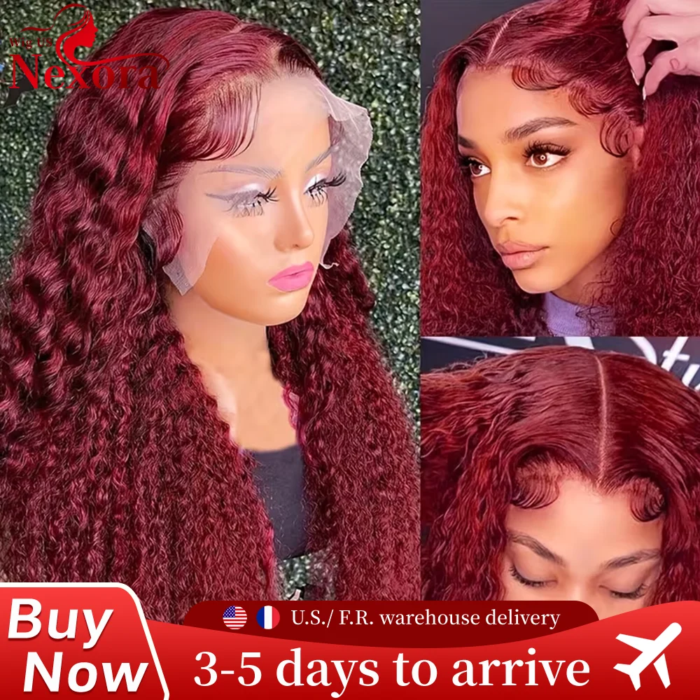 بورجوندي 99J مجعد 13x6 Hd الدانتيل الباروكة الأمامية شعر الإنسان 220% الكثافة 30 36 بوصة 13x4 المياه موجة عميقة شعر مستعار أحمر اللون للنساء #1