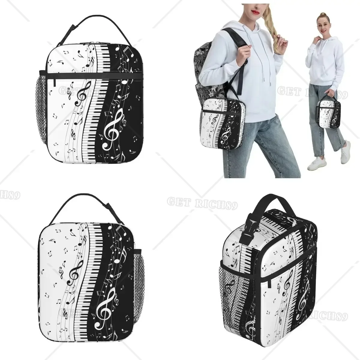 Aesthetic Piano Keys Musician Pianist Accessories Insulated Lunch Bag for Men Women Musical Notes Pianos Lunch Box for Work