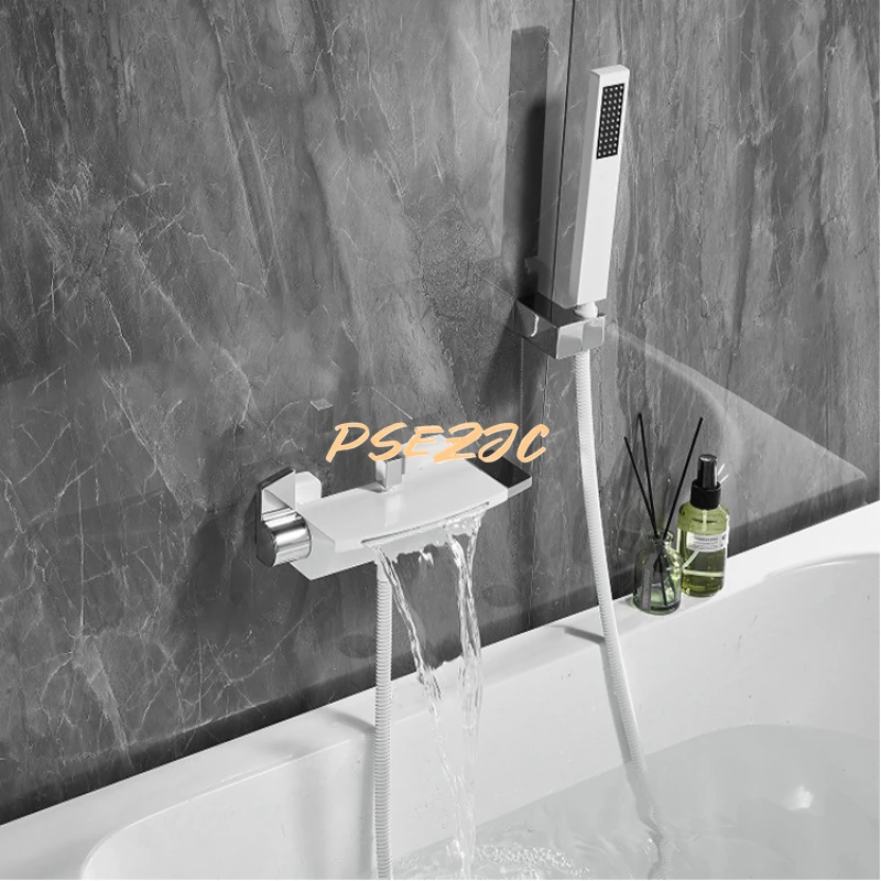 Bathtub Waterfall Style Faucet Wall Outlet Hot and Cold Shower Showerhead Set in Wall Style Faucet