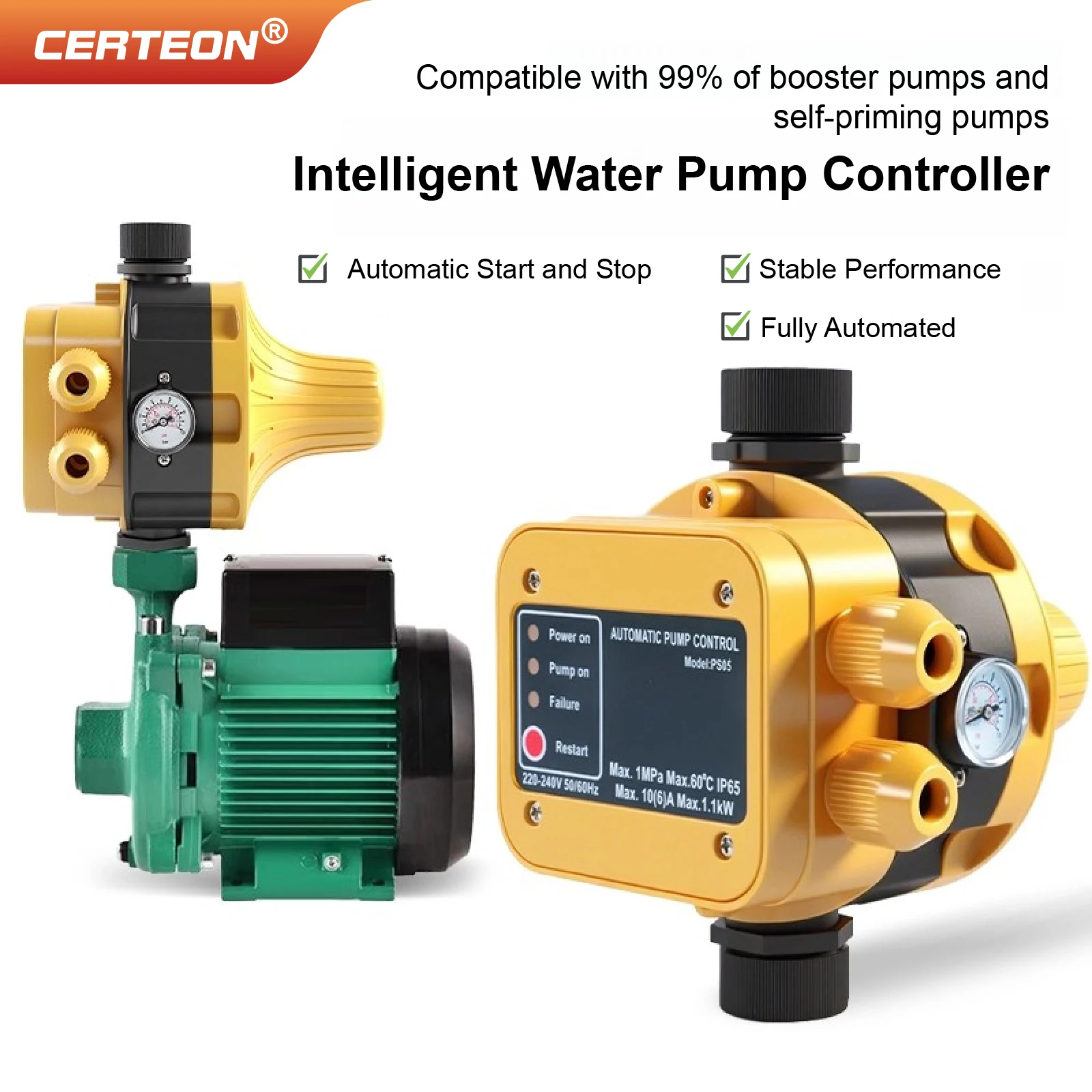 Pump Water Shortage Protection Intelligent Automatic Pressure Controller, Electronic Automatic Booster Self-priming Pump - Detail 1