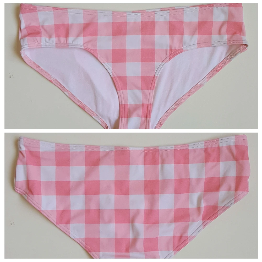 2024 Summer European Girls Plaid Bikini Shorts Beaching Bottom Nylon Fabric Fully Lined Women Swim Panty